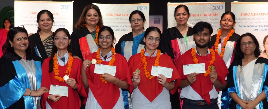 Our 100 Percentile Scorers with Prof. Geeta Gandhi Kingdon (Manager, CMS) and CMS Leaders