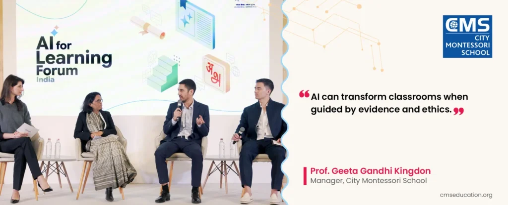 Prof. Geeta Gandhi Kingdon, Manager, CMS, at the AI for Learning Forum, India