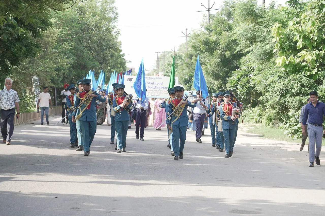 The CMS School Band leading the Character-Building March ahead of the Meritorious Students' Felicitation Function 2026